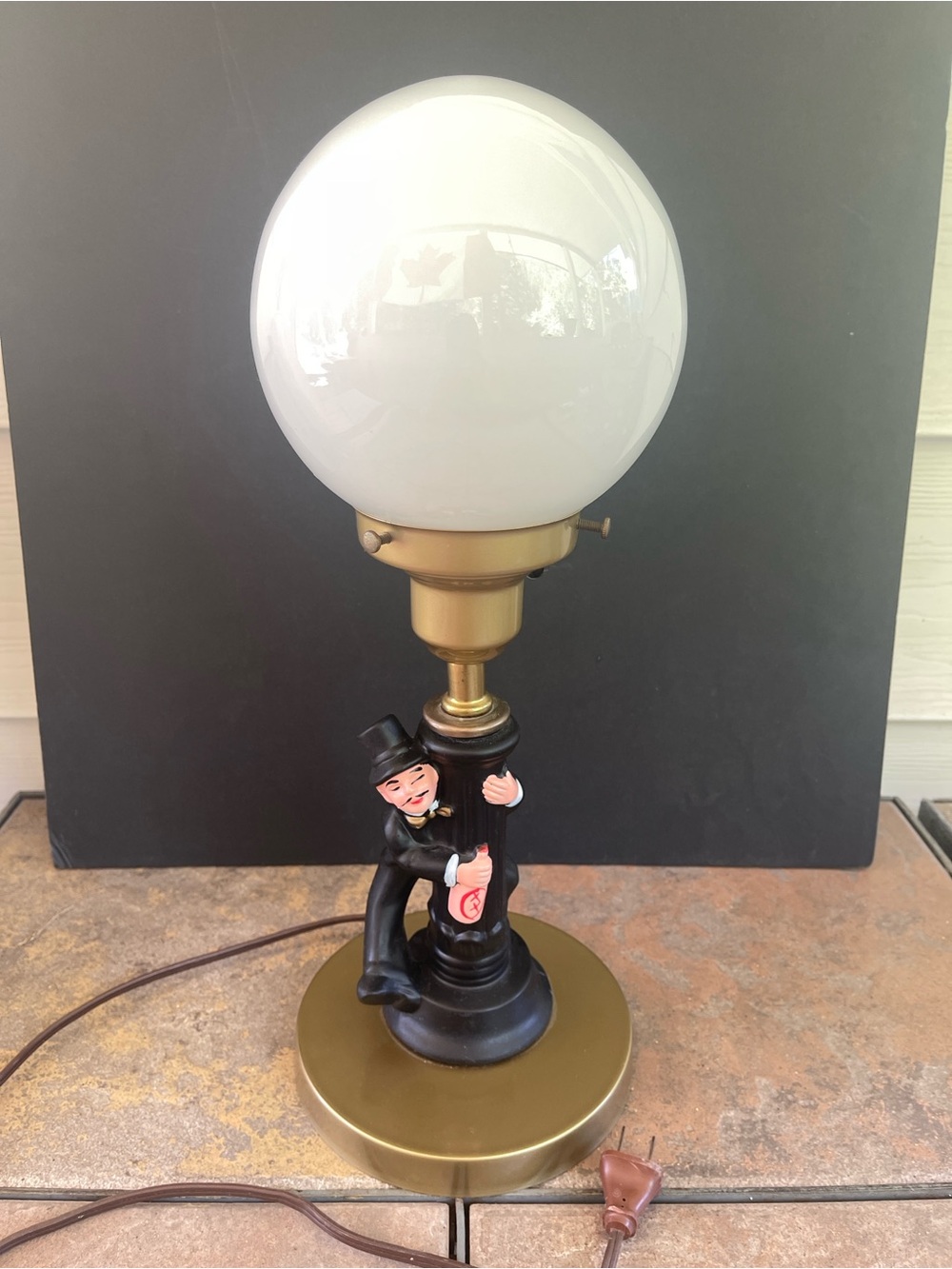 Vintage Charlie Chaplin Parlor Man Table Lamp with Globe Shade -Barware man cave